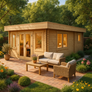 Blockhaus mit Schlafzimmer und Duschraum “Stefan 3” 4x7m | 1 Schlafzimmer Holzhaus 30m²